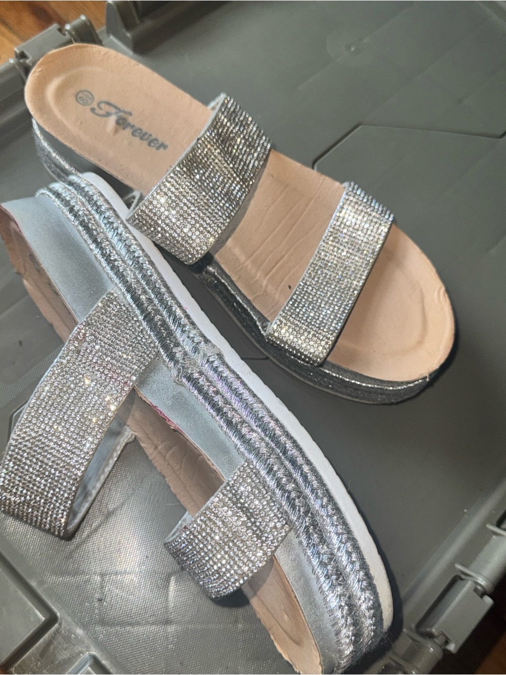 Forever 21 Silver Rhinestone Platform Sandals - Picture 6 of 6
